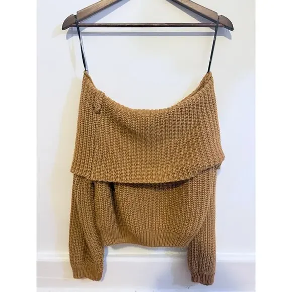 Lulu’s‎ Cowl Knit Cropped Sweater Size Small Yellow/Brown - Picture 2 of 6